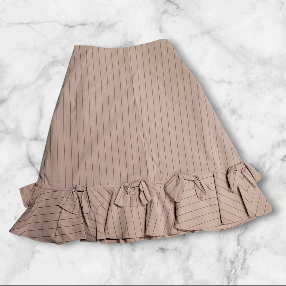Anthropologie Blush Pink Pinstripe Midi Skirt with Ruffle Hem